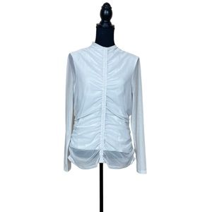 NWT DKNY Long Sleeve Ruched Mesh Top in Light Gray (AA)
